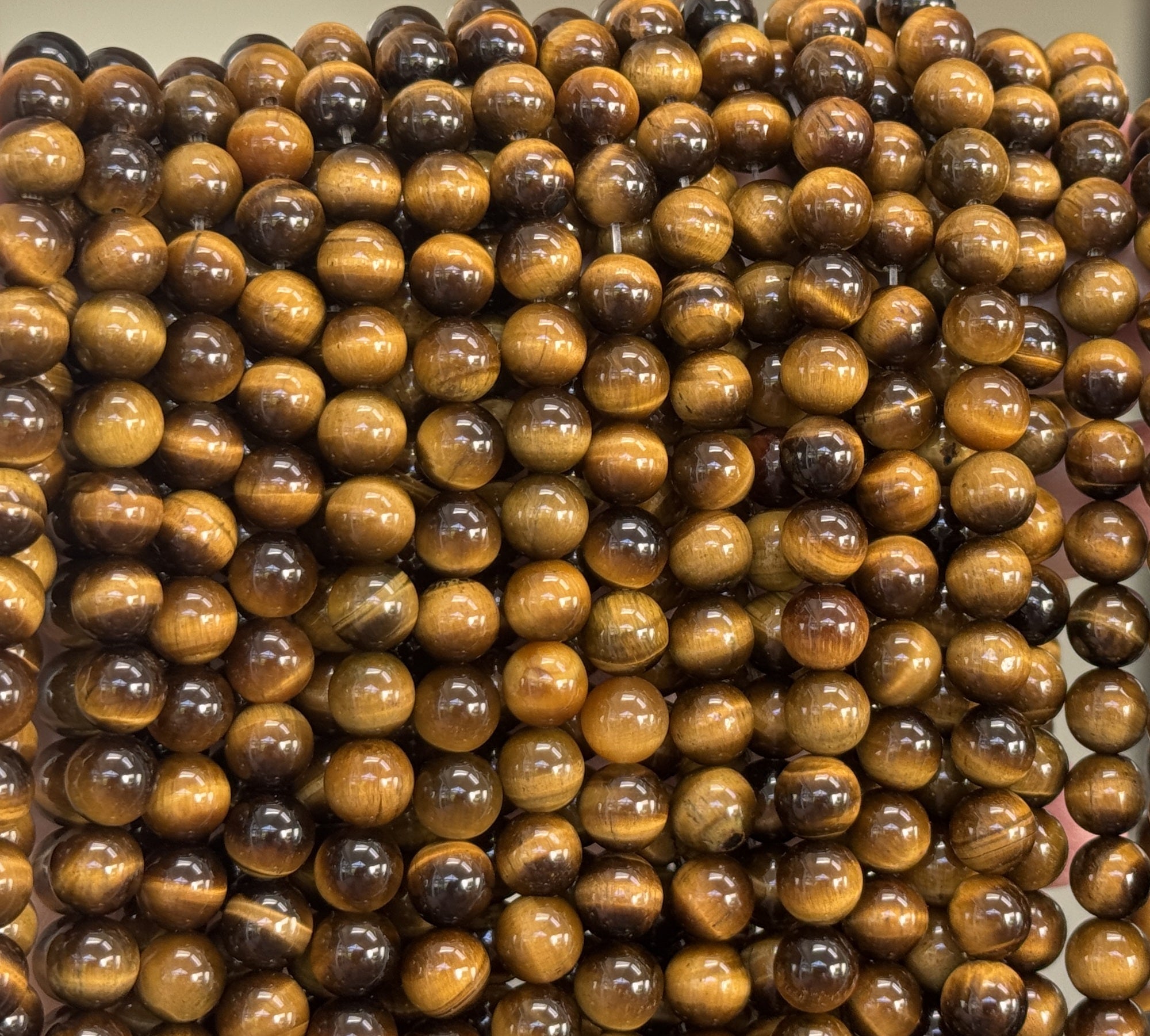 Yellow Tiger Eye 8mm round natural gemstone beads 15" strand - Oz Beads 