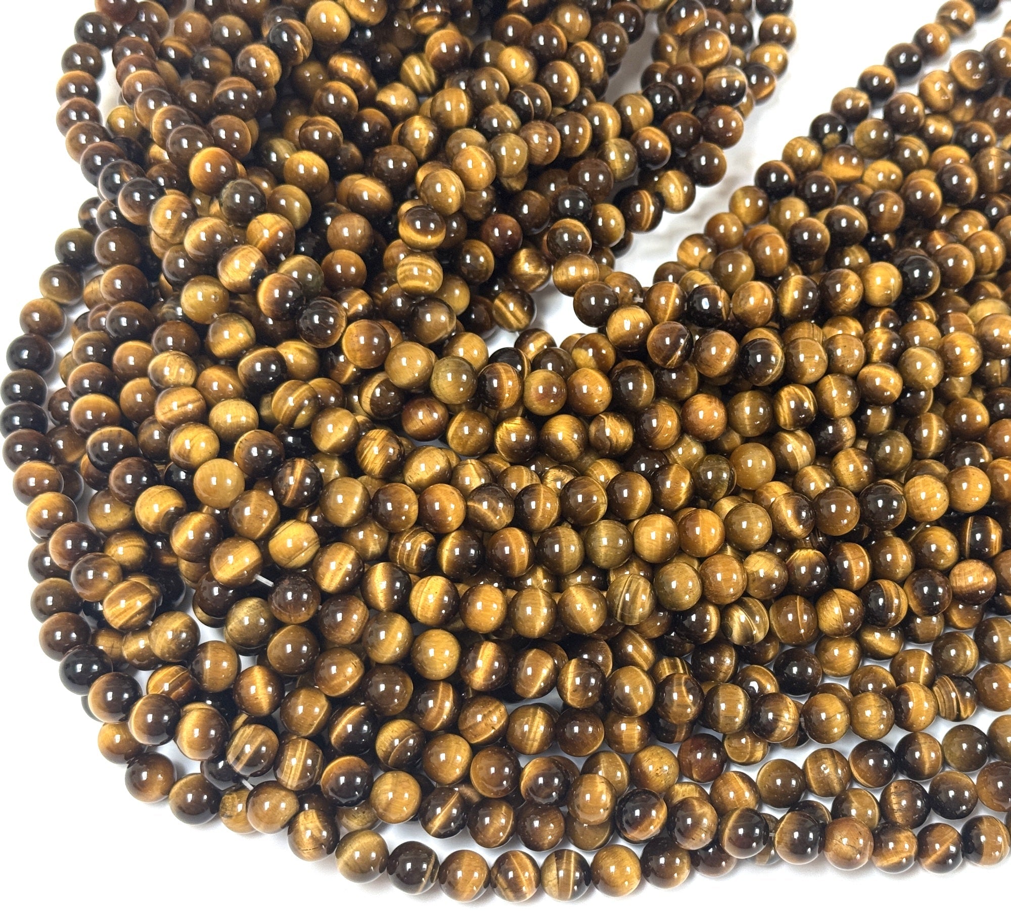 Yellow Tiger Eye 8mm round natural gemstone beads 15" strand - Oz Beads 