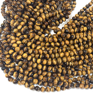 Yellow Tiger Eye 8mm round natural gemstone beads 15" strand - Oz Beads 