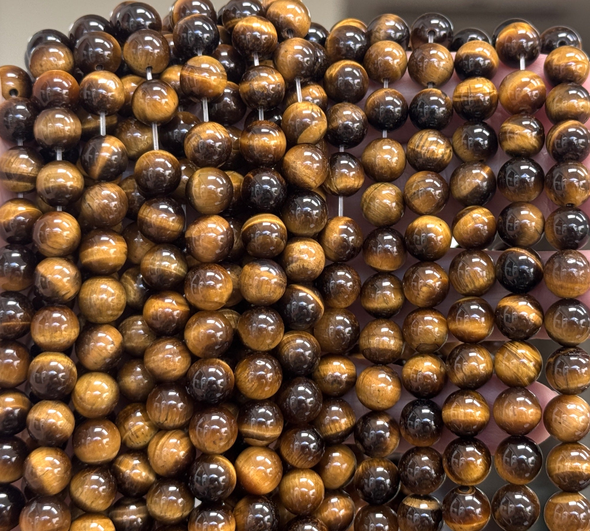 Yellow Tiger Eye 8mm round polished gemstone beads 15" strand - Oz Beads 