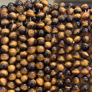 Yellow Tiger Eye 8mm round polished gemstone beads 15" strand - Oz Beads 