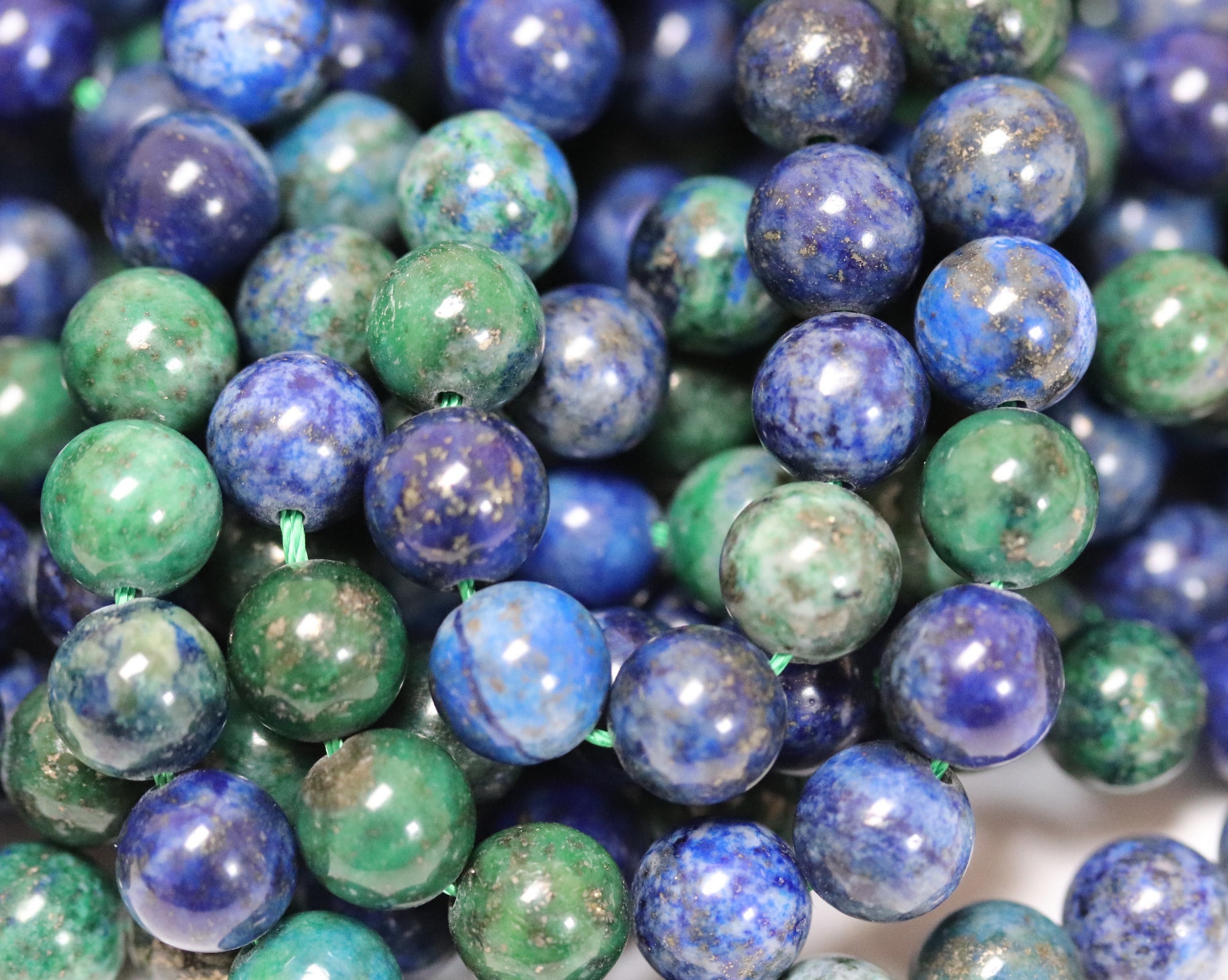 Lapis Lazuli in Chrysocolla 8mm round polished beads 15.5" strand - Oz Beads 