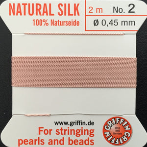 Griffin Silk beading cord with needle size #2 - 0.45mm, 7 color choice, 2 meter - Oz Beads 