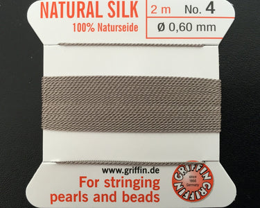 Griffin Silk beading cord with needle, size #4 - 0.6mm, 12 color choice, 2 meter - Oz Beads 
