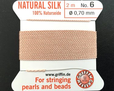 Griffin Silk beading cord with needle, size #6 - 0.70mm, 18 color choice, 2 meter - Oz Beads 