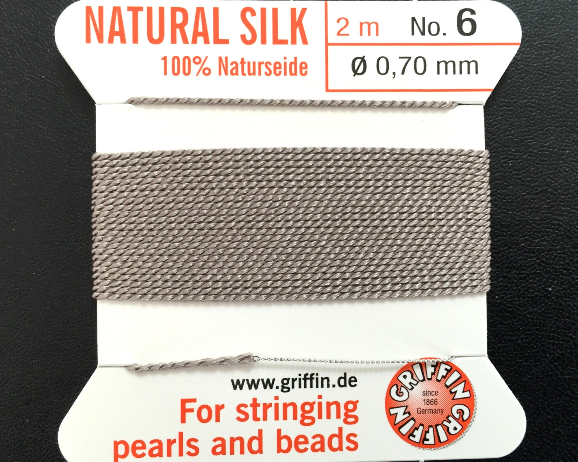 Griffin Silk beading cord with needle, size #6 - 0.70mm, 18 color choice, 2 meter - Oz Beads 