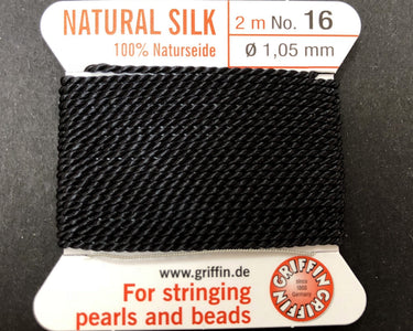 Griffin Silk beading cord with needle, size #16 - 1.05mm, 13 color choice, 2 meter - Oz Beads 