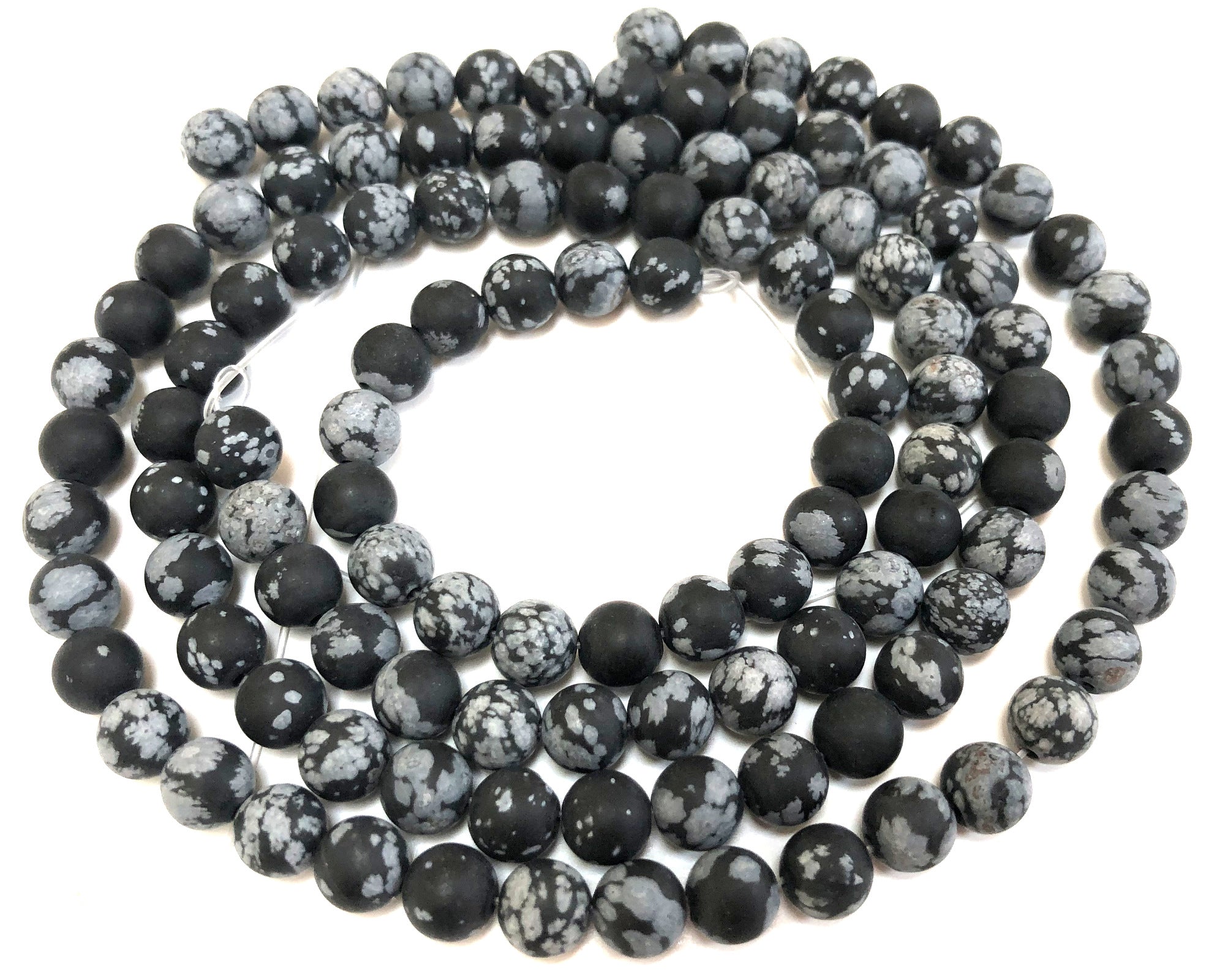 Snowflake Obsidian matte 6mm 8mm round gemstone beads 15" strand - Oz Beads 