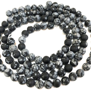 Snowflake Obsidian matte 6mm 8mm round gemstone beads 15" strand - Oz Beads 
