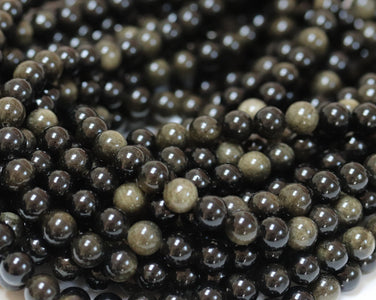 Golden Obsidian 8mm round natural gemstone beads 15.5" strand - Oz Beads 