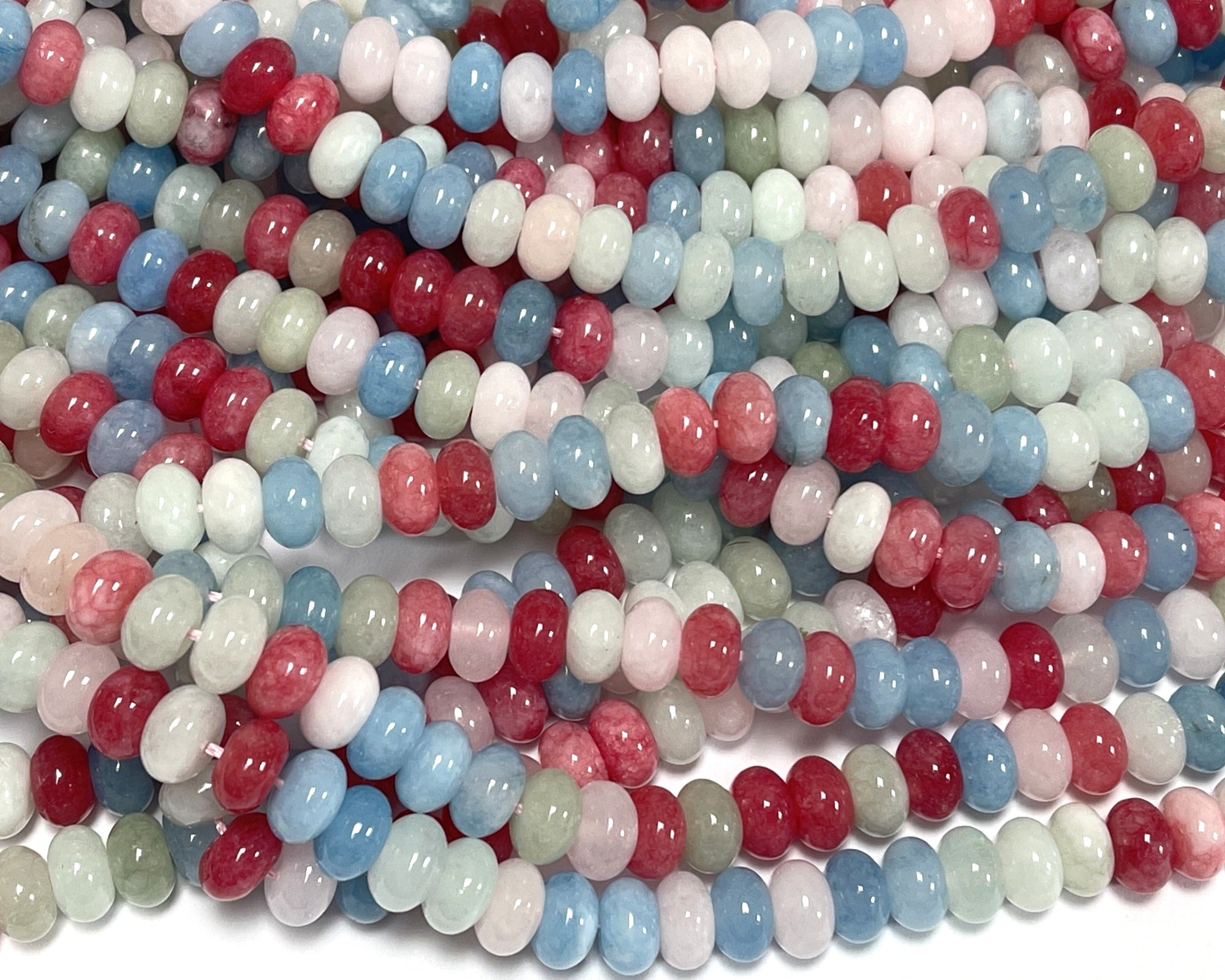 Multicolor Jade 8x5mm rondelle gemstone beads 15" strand