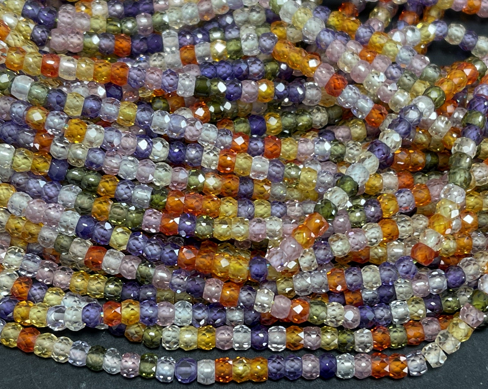 Zircon 3x2mm rondelle beads mix color micro faceted sparkling CZ spacers 15" strand