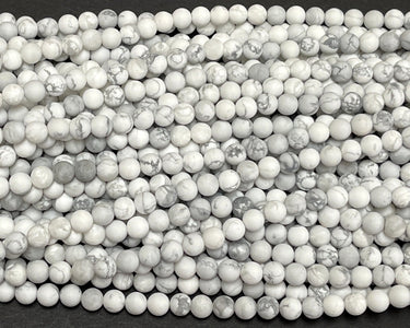 White Howlite matte 6mm round natural gemstone beads 15.5" strand - Oz Beads 