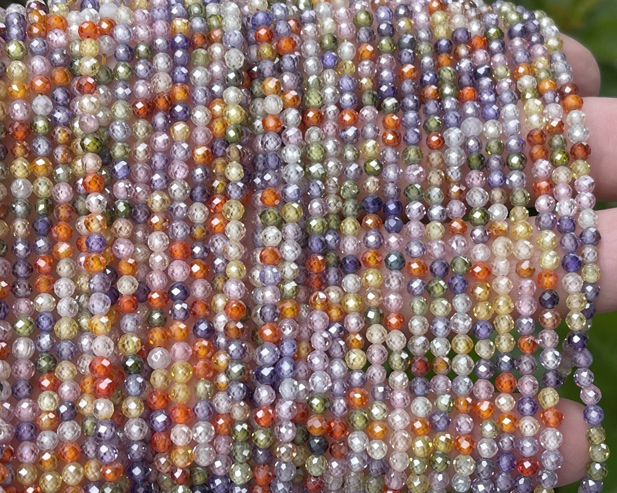 Multi color Zircon beads, 3mm round micro faceted sparkling CZ beads 15" strand