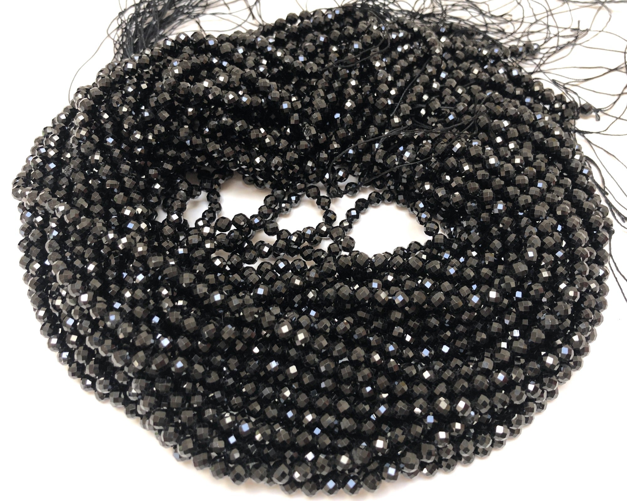 Black Spinel 2mm 3mm 4mm faceted round natural gemstone beads 15.5" strand - Oz Beads 