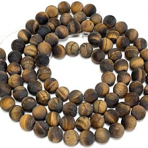 Yellow Tiger Eye matte 8mm round gemstone beads 15" strand - Oz Beads 