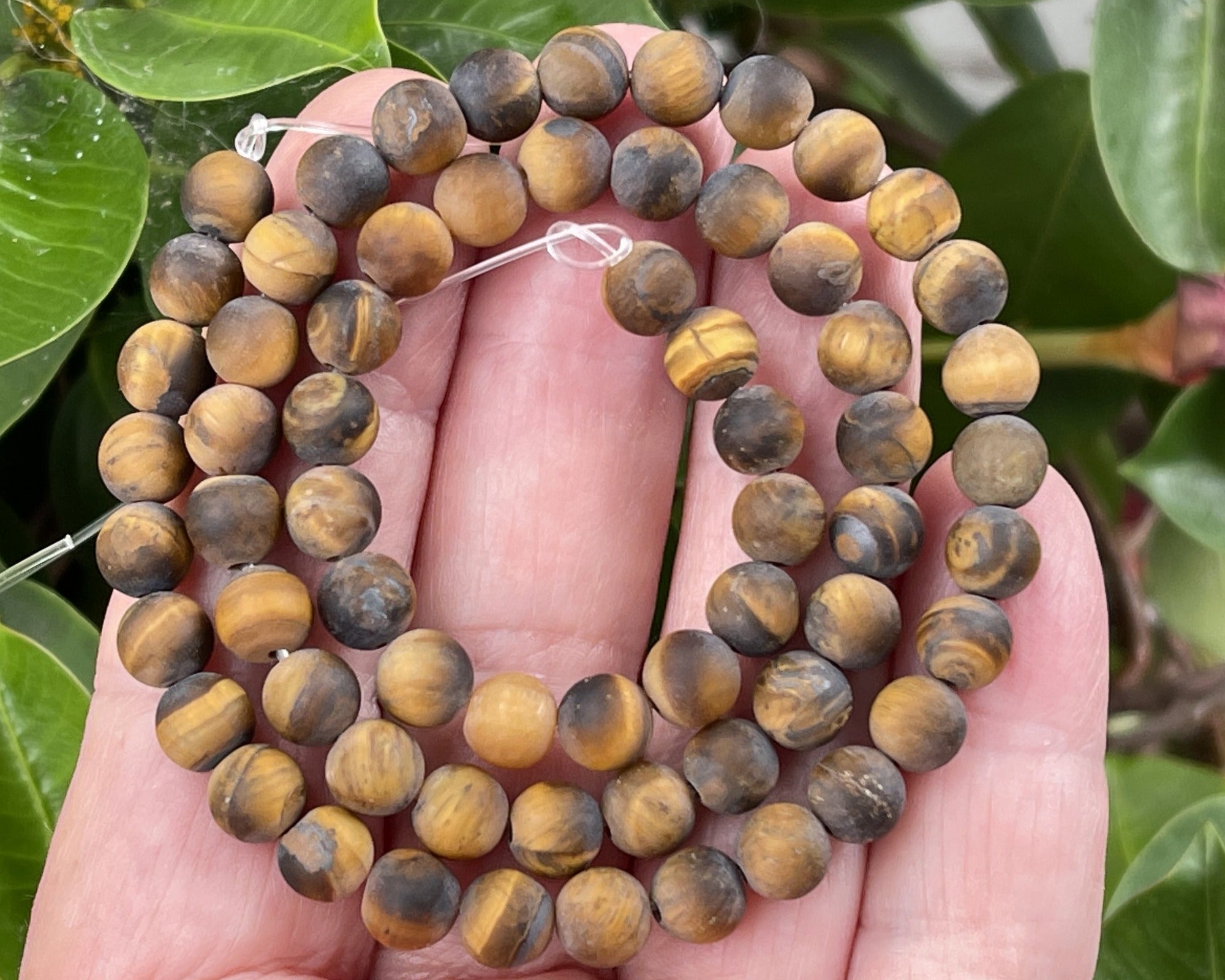 Yellow Tiger Eye matte 6mm round gemstone beads 15" strand - Oz Beads 