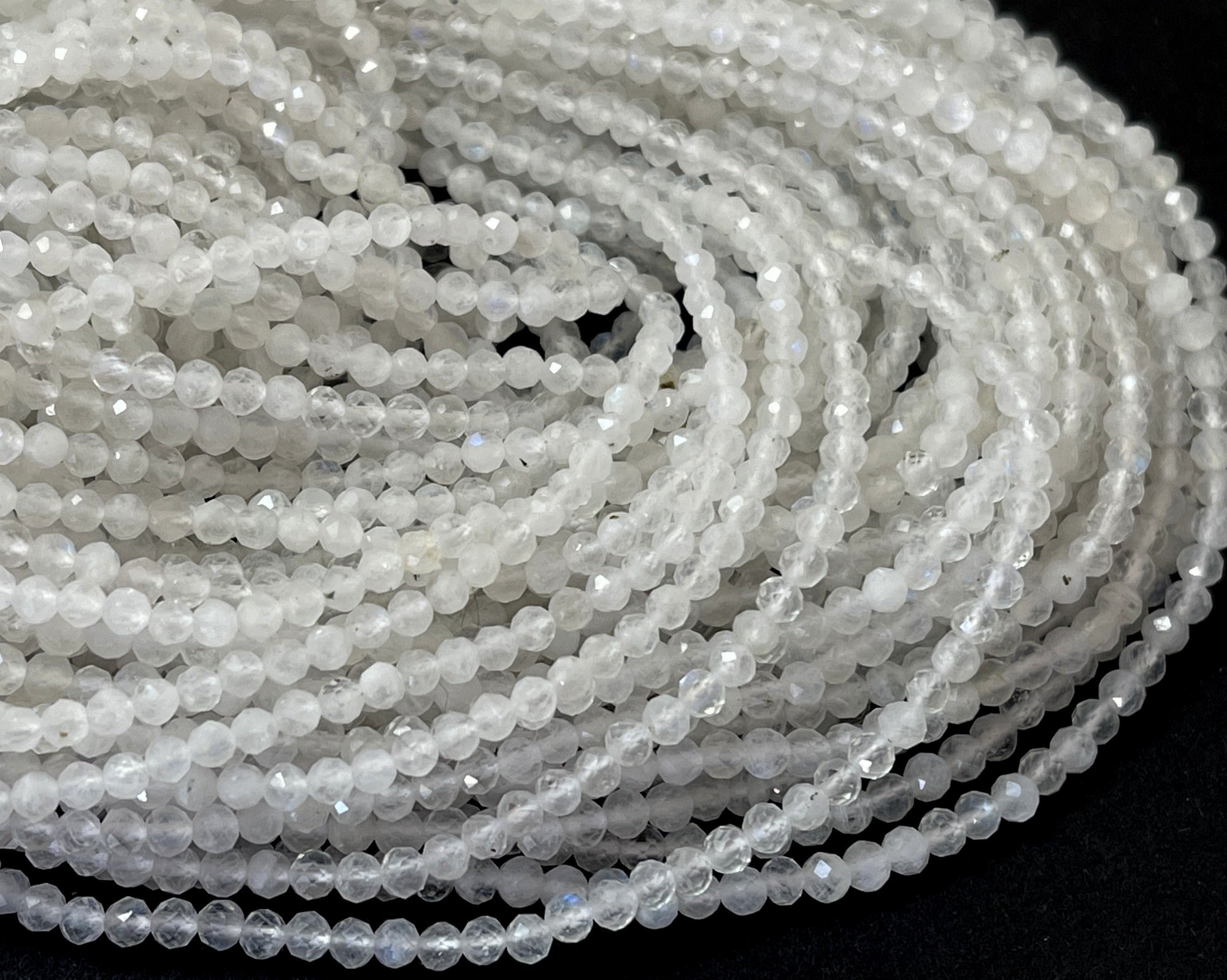 White Moonstone 3mm faceted round natural gemstone beads 16" strand