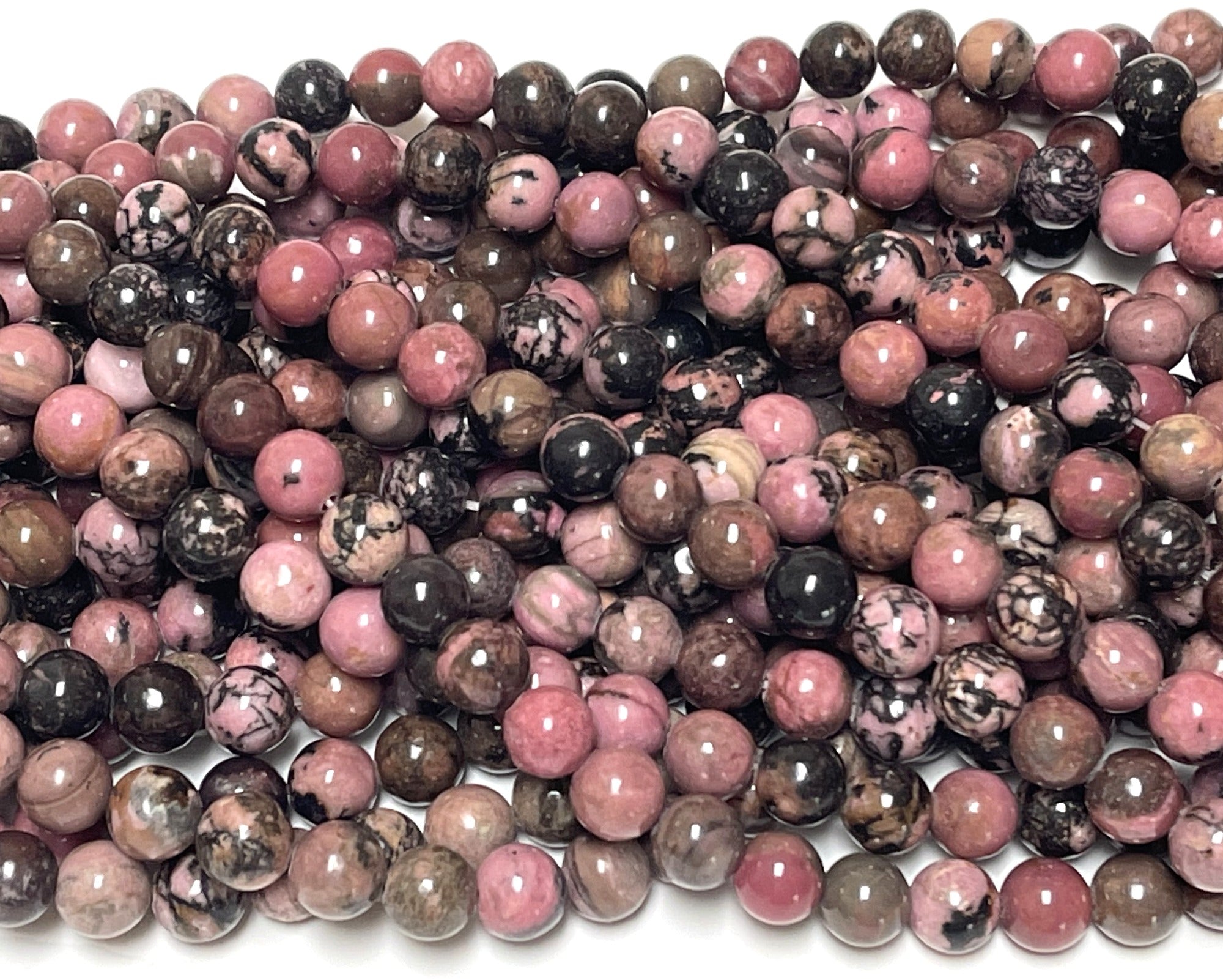 Black Veined Rhodonite 8mm round ball beads 15" strand - Oz Beads 
