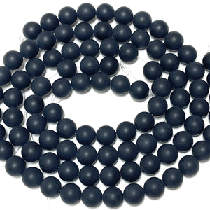 Black Onyx matte 8mm round gemstone beads 15" strand - Oz Beads 