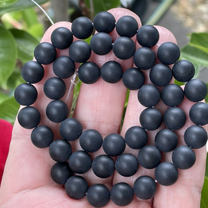 Black Onyx matte 8mm round gemstone beads 15" strand - Oz Beads 