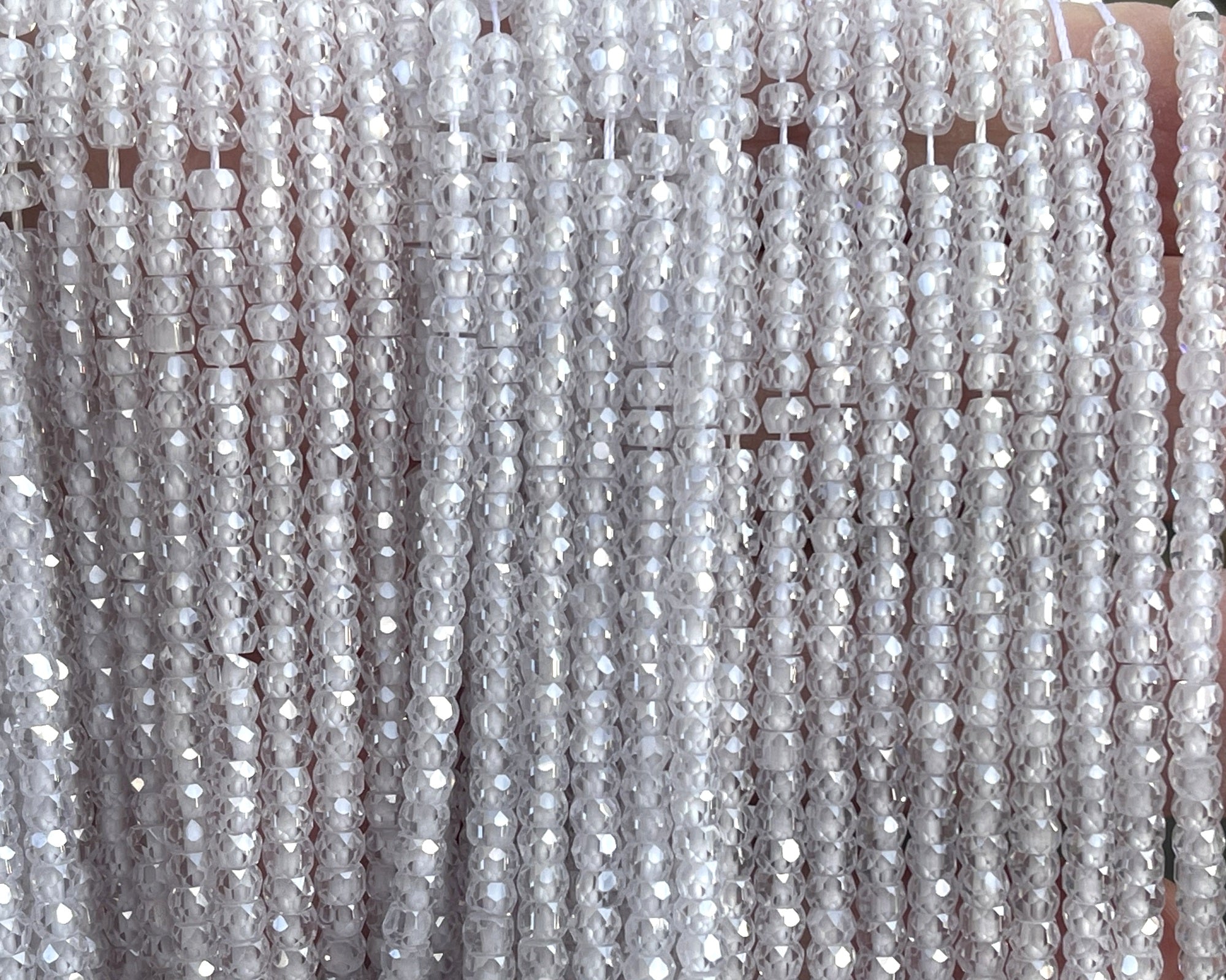 White Zircon 3x2mm rondelle micro faceted sparkling CZ beads 15" strand