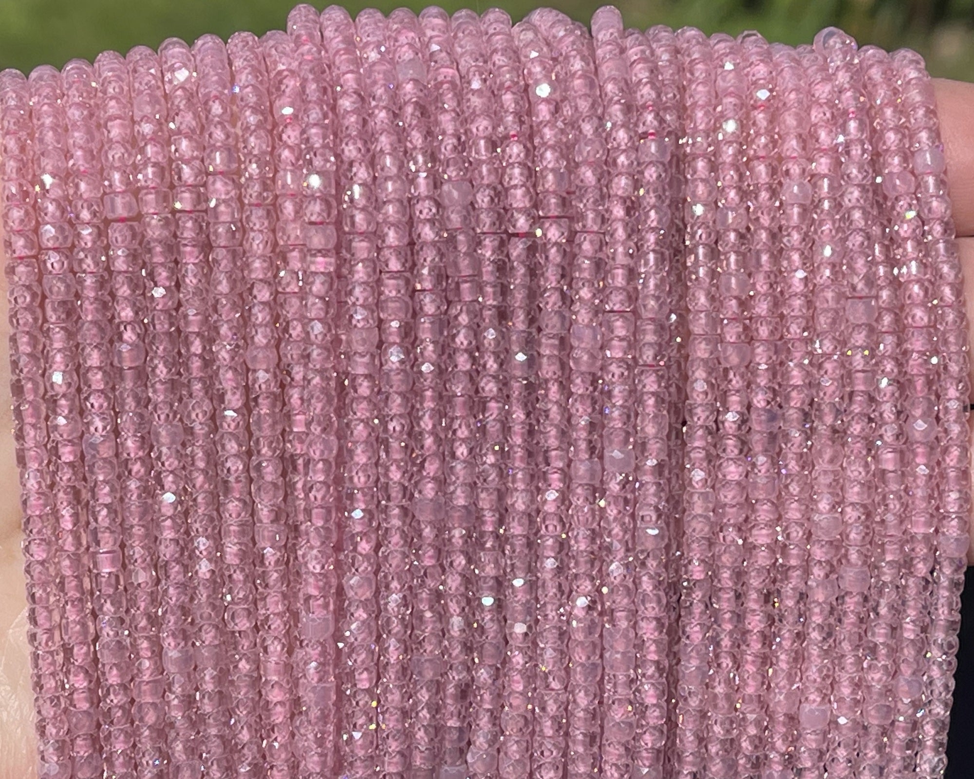 Pink Zircon 3x2mm rondelle micro faceted sparkling CZ beads 15" strand