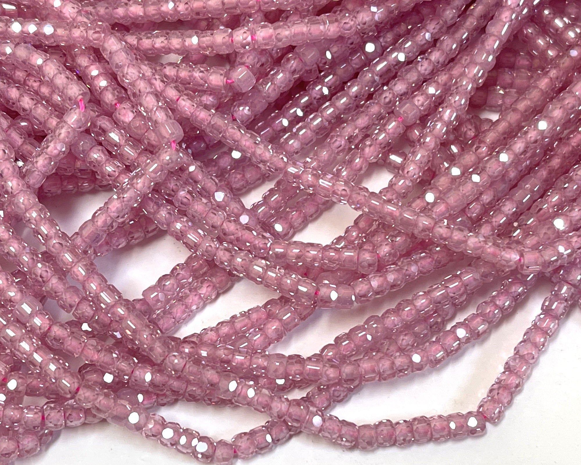 Pink Zircon 3x2mm rondelle micro faceted sparkling CZ beads 15" strand