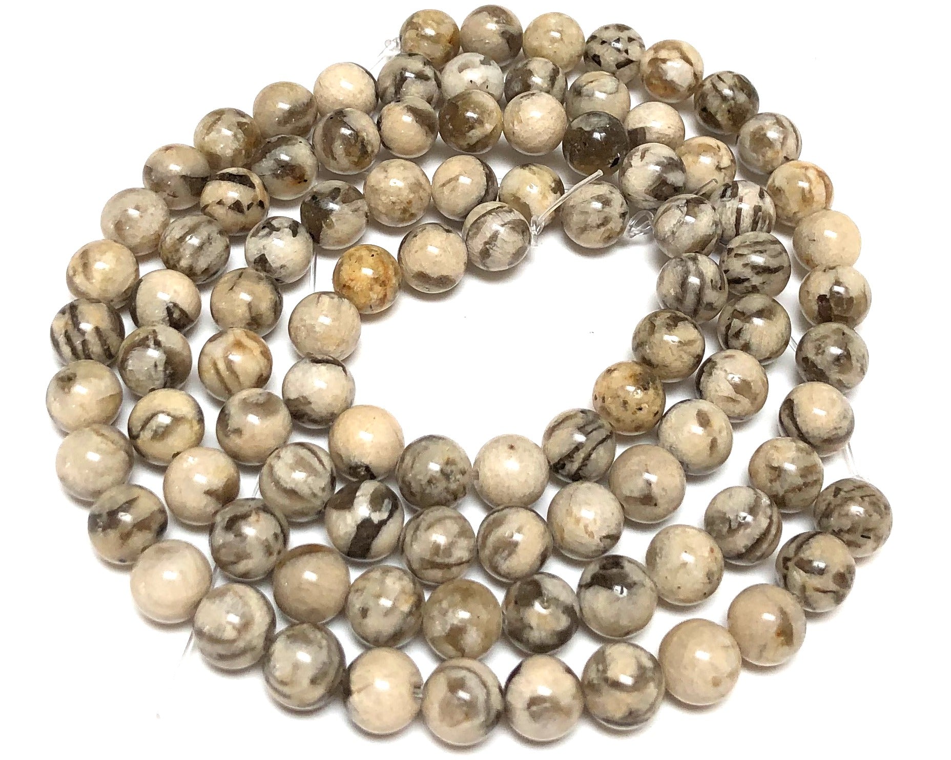 Graphic Feldspar 8mm round natural Zebradorite gemstone beads 15" strand - Oz Beads 