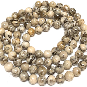 Graphic Feldspar 8mm round natural Zebradorite gemstone beads 15" strand - Oz Beads 