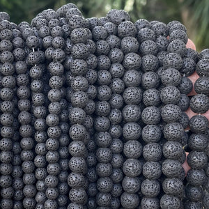 Lava Black 6mm 8mm 10mm round natural volcanic lava diffuser beads 15.5" strand - Oz Beads 