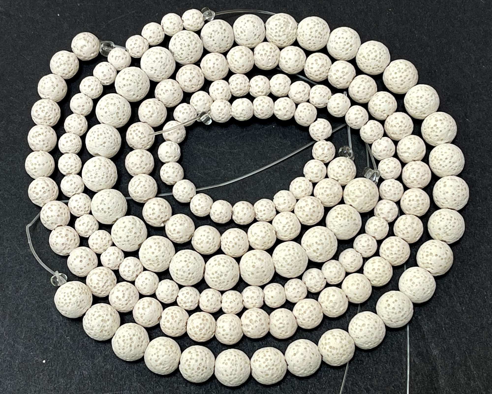 Lava White 6mm 8mm 10mm round natural volcanic lava diffuser beads 16" strand - Oz Beads 