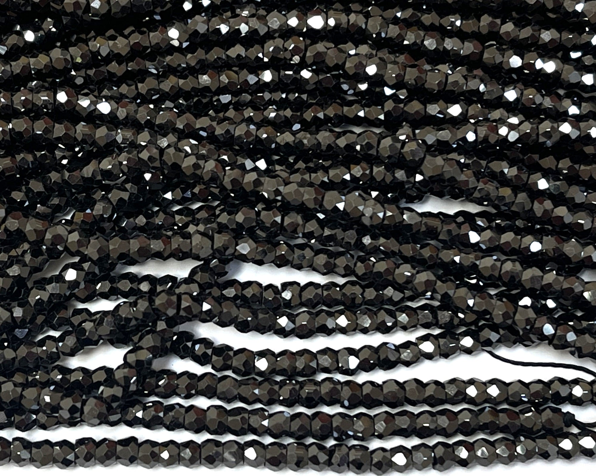 Black Zircon 3x2mm rondelle micro faceted sparkling CZ beads 15" strand