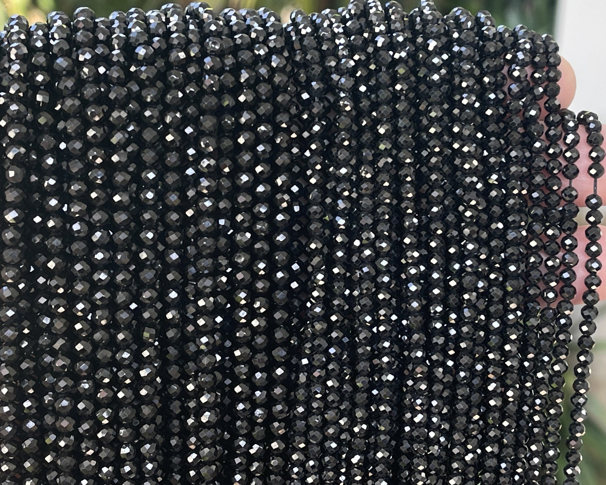 Black Spinel 3mm 4mm faceted round natural gemstone beads 15.5" strand - Oz Beads 