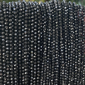 Black Spinel 3mm 4mm faceted round natural gemstone beads 15.5" strand - Oz Beads 