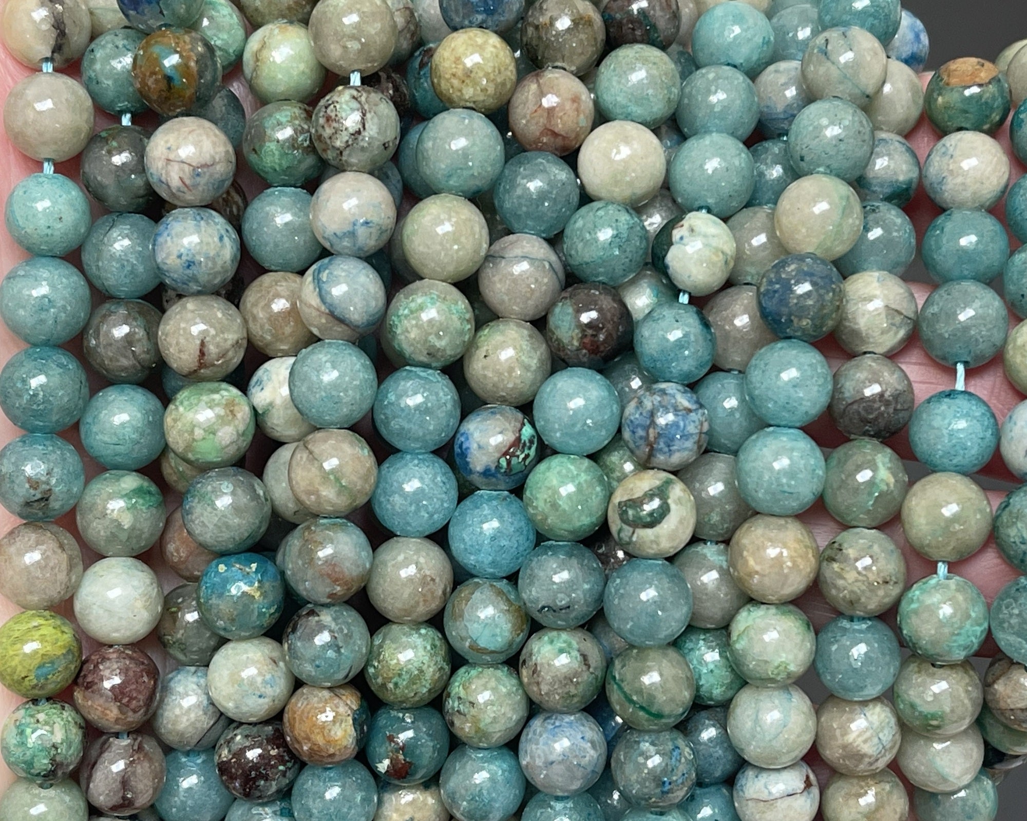 Blue Chrysocolla in Quartz 8mm round natural gemstone beads 15.5" strand