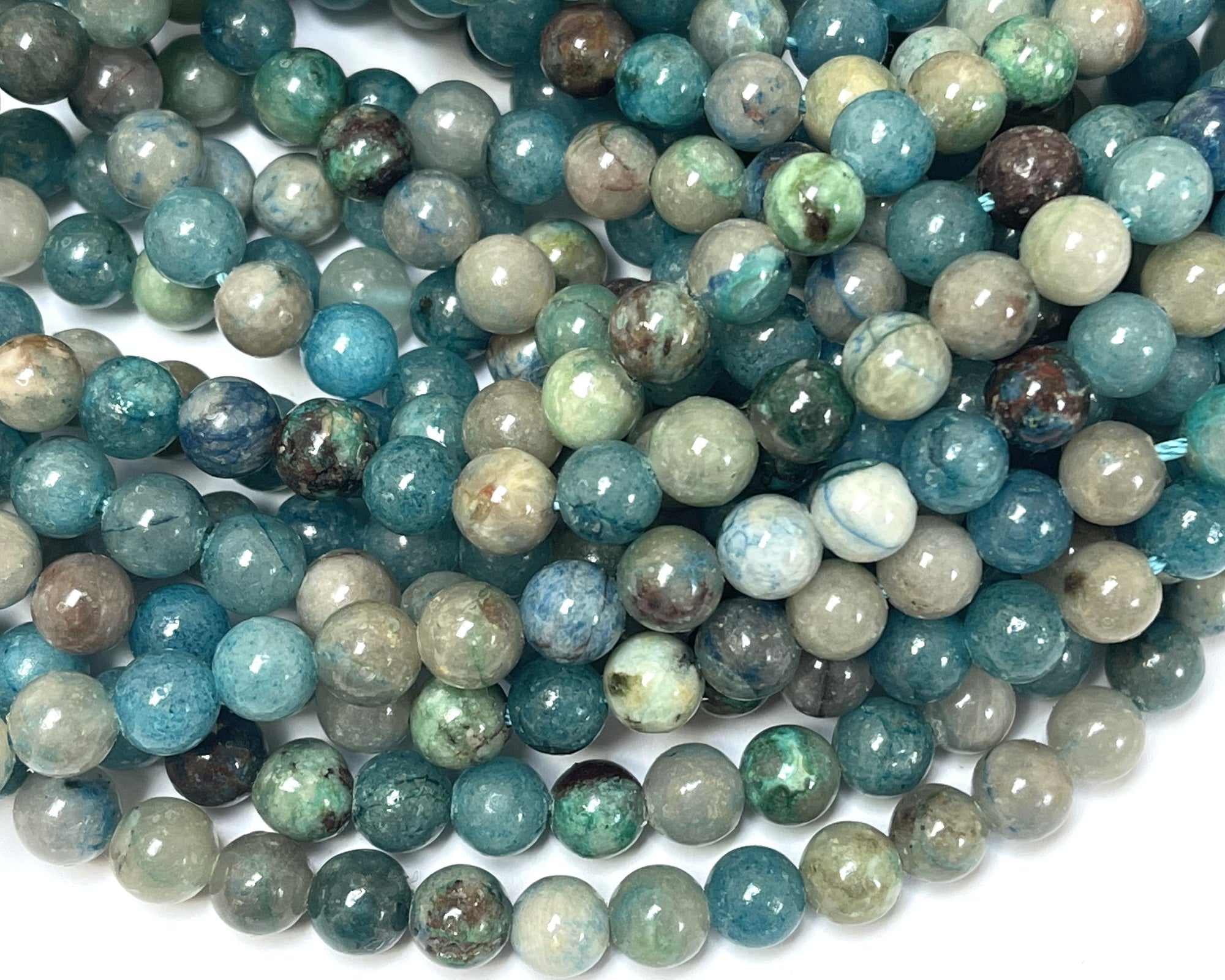 Blue Chrysocolla in Quartz 6mm round natural gemstone beads 15.5" strand
