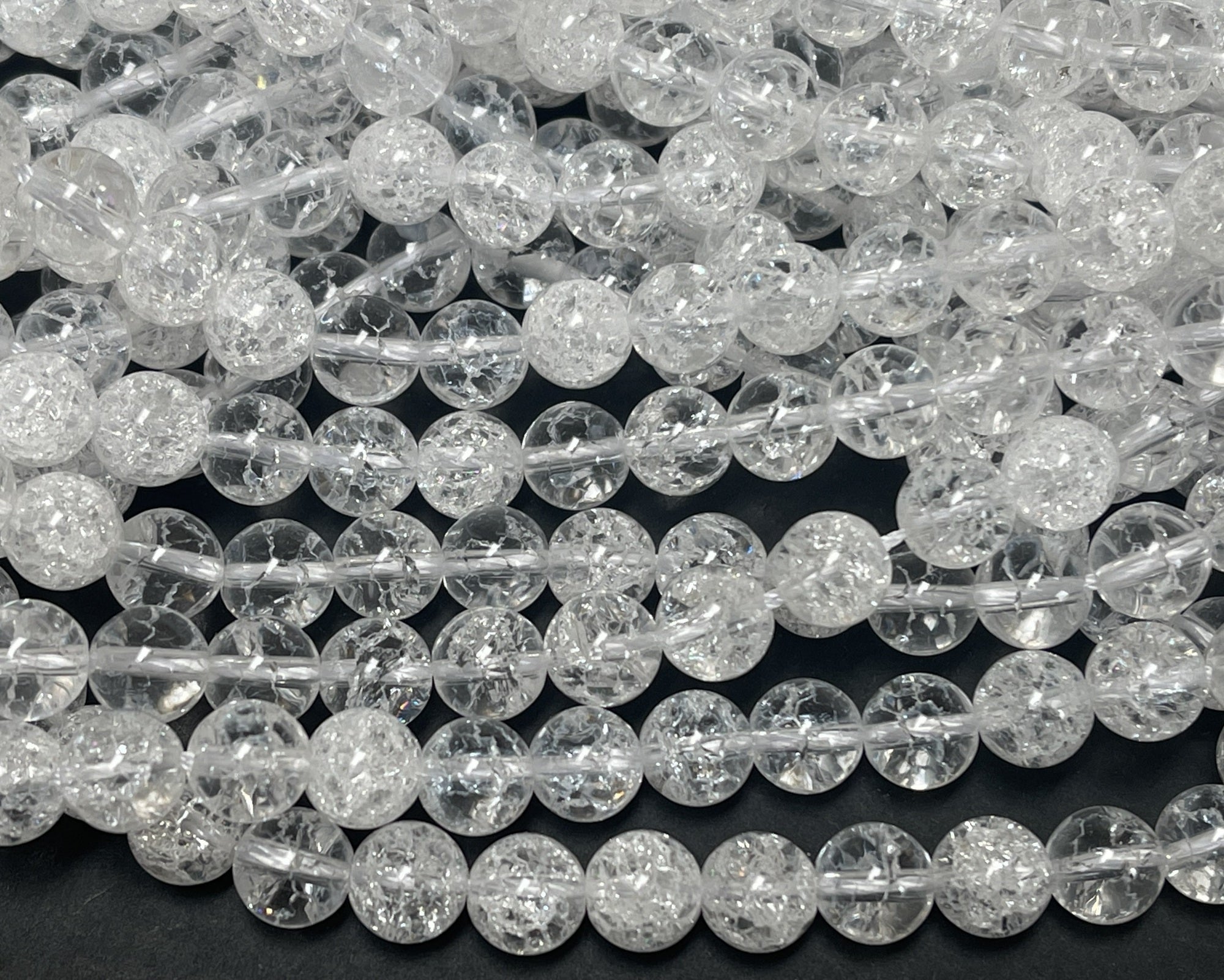 Cracked Quartz 8mm round natural rock crystal beads 15" strand - Oz Beads 