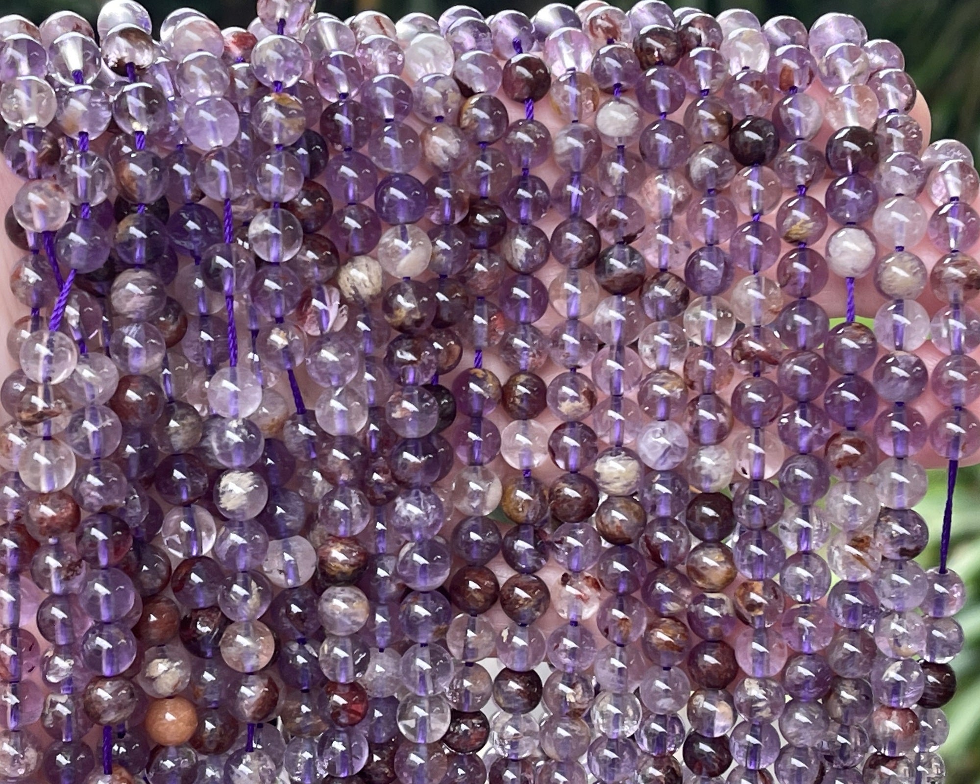 Super Seven Cacoxenite Amethyst 6mm round beads 15.5" strand - Oz Beads 