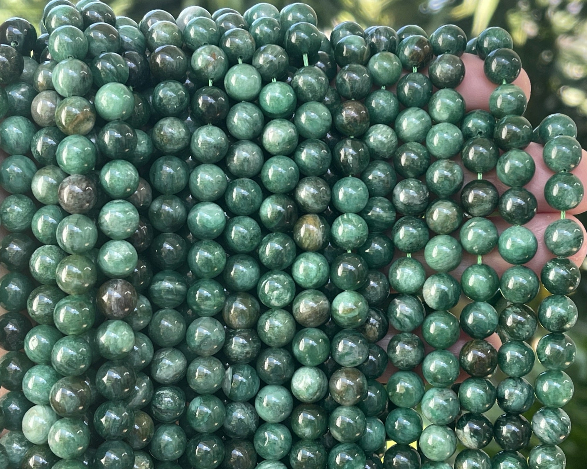 Green Mica Fuchsite 8mm round natural gemstone beads 15" strand