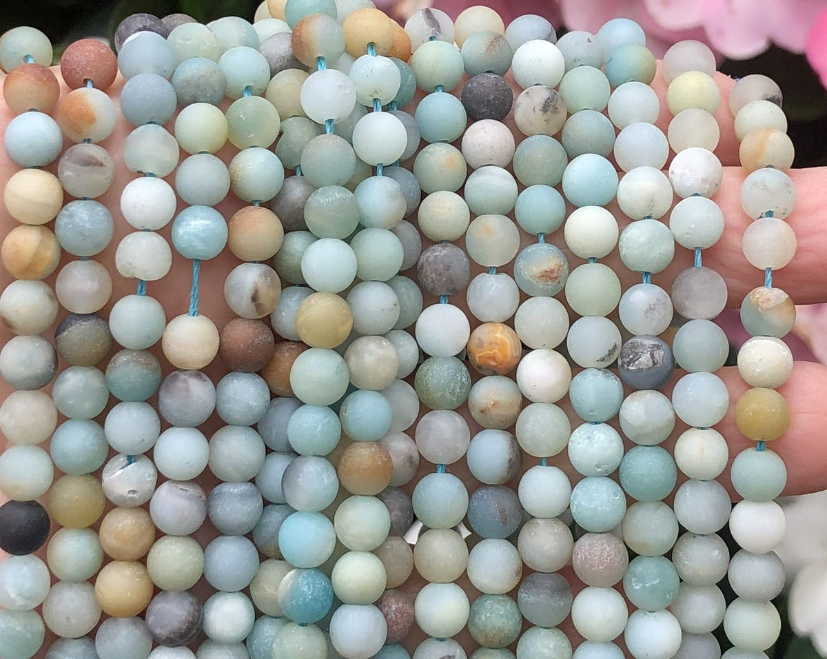 Amazonite matte 6mm round multi color gemstone beads 15.5" strand - Oz Beads 