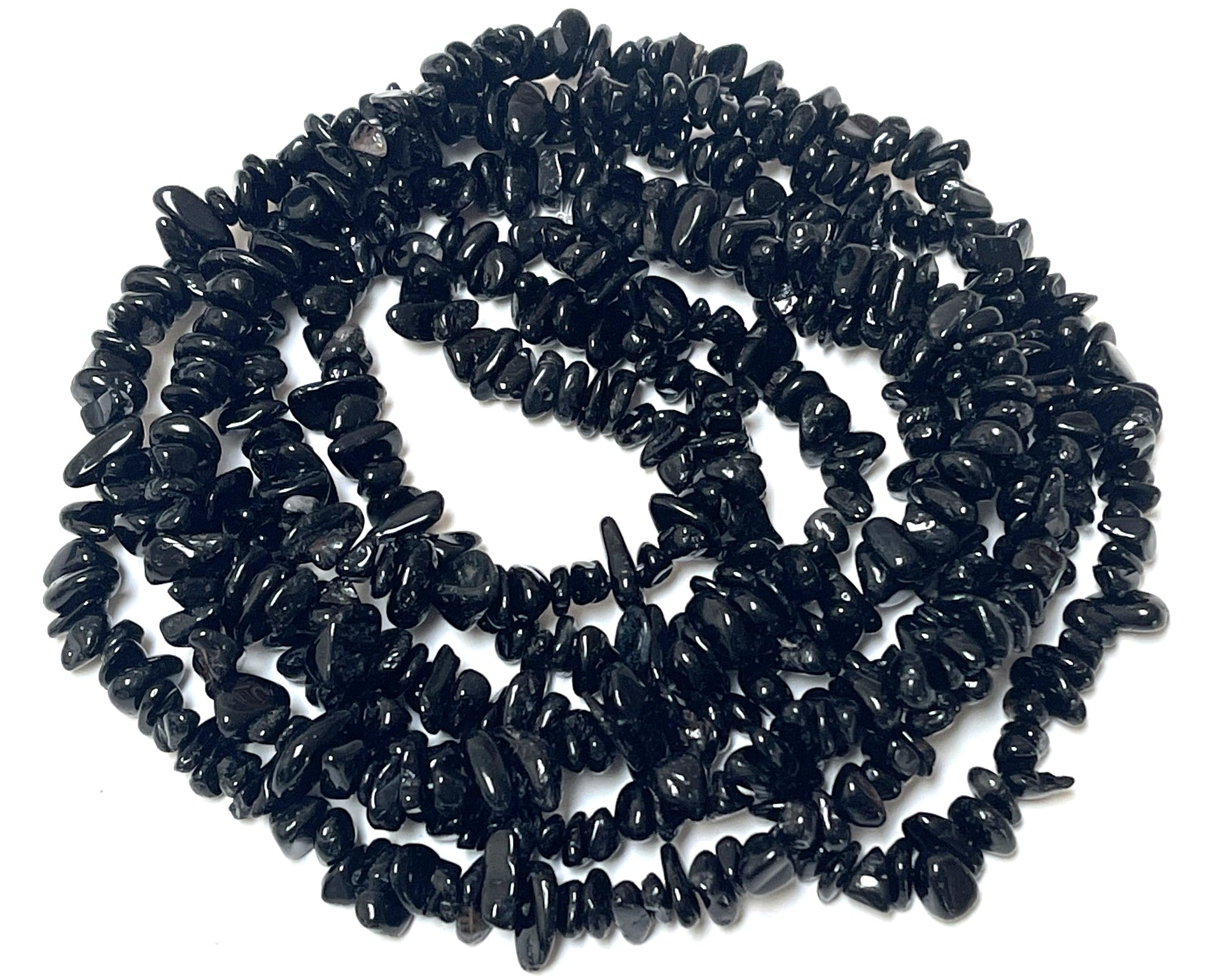 Black Tourmaline chip beads natural gemstone chips 33" strand - Oz Beads 