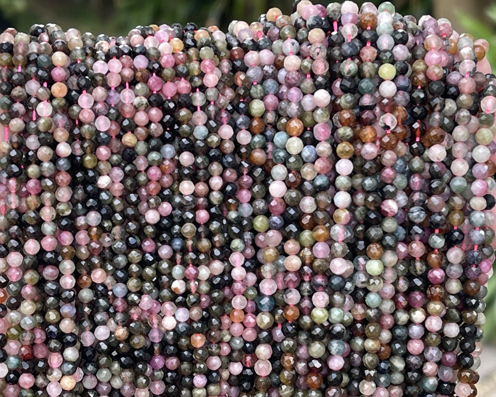 Tourmaline multi-colour 3mm 4mm faceted round natural gemstone beads 15.5" strand