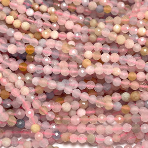 Morganite Beryl 3mm 4mm faceted round natural gemstone beads 15.5" strand - Oz Beads 