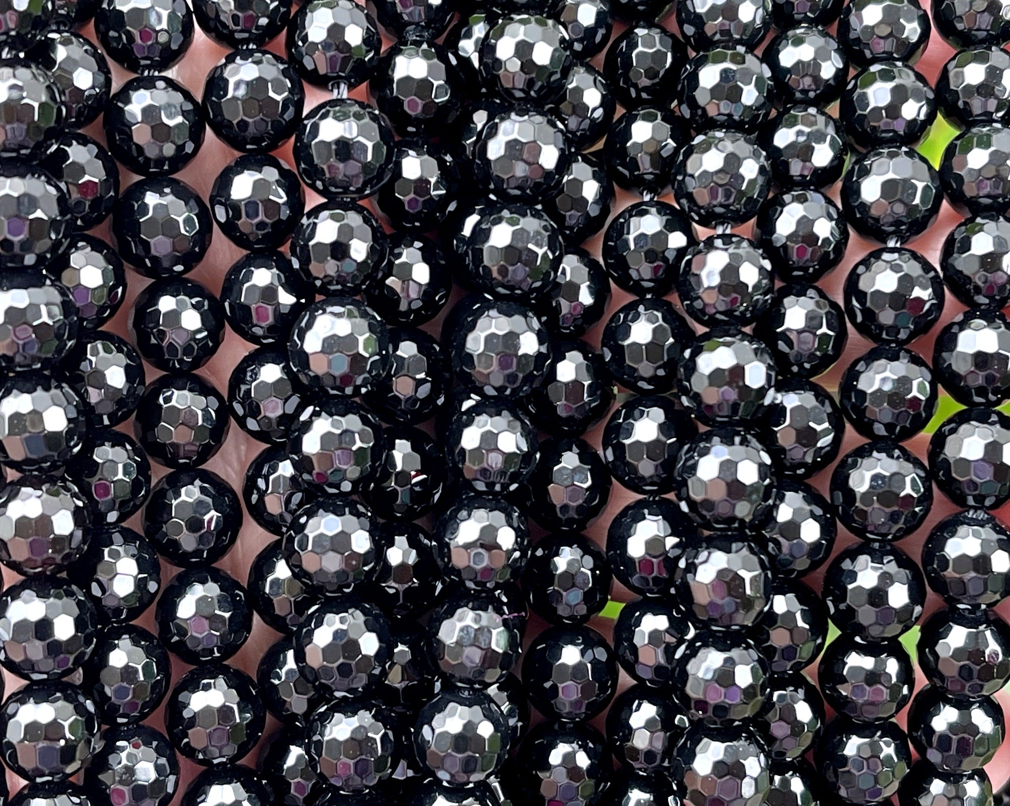 Black Onyx 8mm round micro faceted gemstone beads 15.5" strand