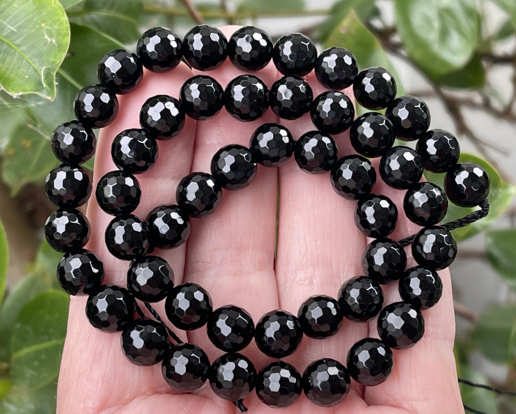 Black Onyx 8mm round micro faceted gemstone beads 15.5" strand