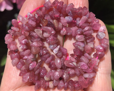 Pink Tourmaline chip beads natural polished gemstone chips 16" strand - Oz Beads 