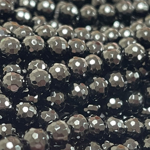 Black Onyx 6mm round micro faceted gemstone beads 15" strand - Oz Beads 
