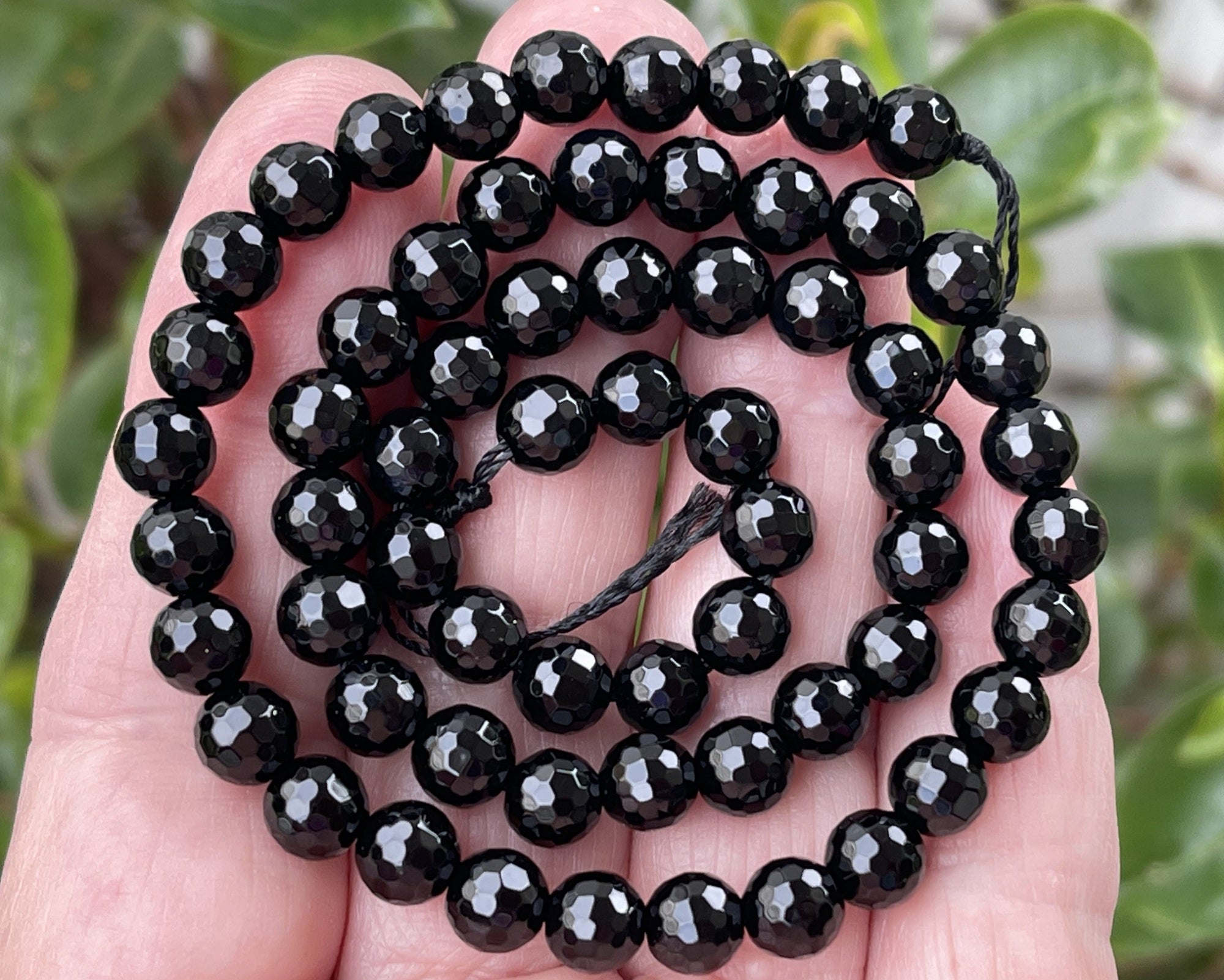 Black Onyx 6mm round micro faceted gemstone beads 15" strand
