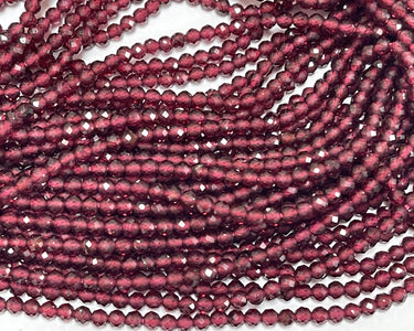 Red Garnet 3mm faceted round natural gemstone beads 15.5" strand - Oz Beads 